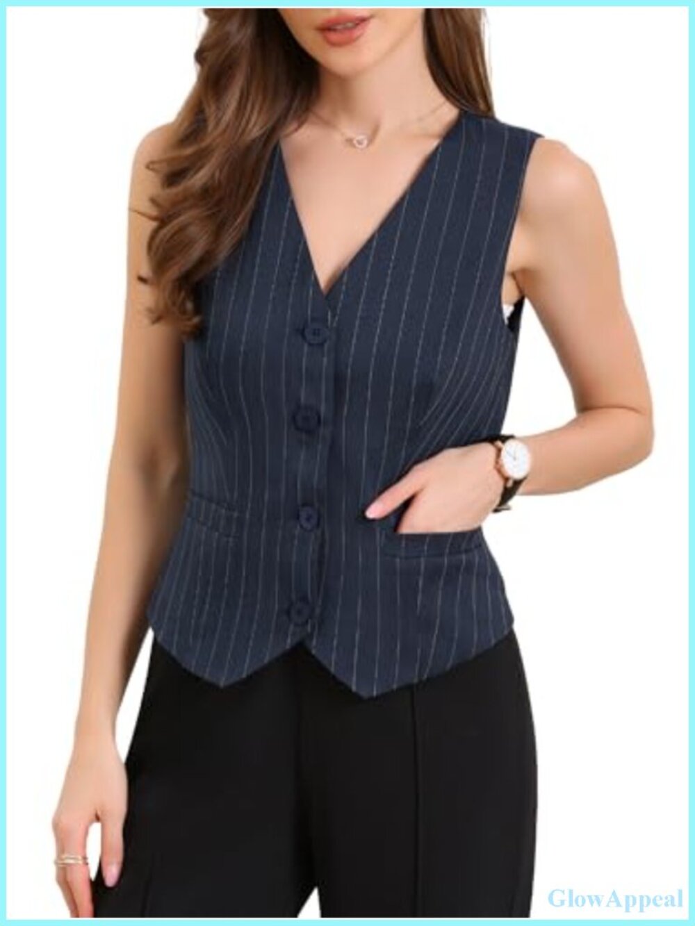 Sleeveless Striped Suit Vest V-Neck Button Down Waistcoat